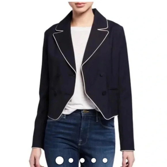 Frame Women’s Piped Cropped Blazer Jacket Navy / White Sz 8 NWT Lined - Picture 8 of 8